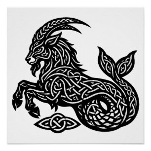 Póster Capricornio — Zodiaco de Tinta Embrujada Cabra‑Pez