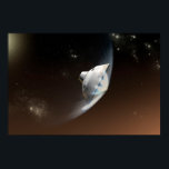 Póster Cápsula de aeródromo de Marte Science Laboratory 2<br><div class="desc">Concepto de artista que representa la interacción de la nave espacial del Laboratorio Científico de Marte con la atmósfera superior de Marte durante la entrada, descenso y aterrizaje de la resaca de curiosidad en la superficie marciana. En esta escena, la fricción con la atmósfera marciana está frenando el descenso de...</div>