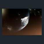 Póster Cápsula de aeródromo de Marte Science Laboratory 2<br><div class="desc">Concepto de artista que representa la interacción de la nave espacial del Laboratorio Científico de Marte con la atmósfera superior de Marte durante la entrada, descenso y aterrizaje de la resaca de curiosidad en la superficie marciana. En esta escena, la fricción con la atmósfera marciana está frenando el descenso de...</div>