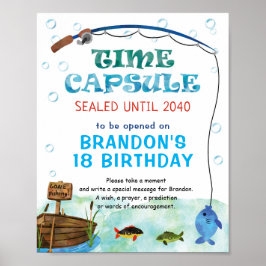 Póster Cápsula de cumpleaños de pesca, fiesta O-fish-ally