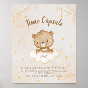 Póster Cápsula de tiempo Baby Shower de oseo lindo marrón