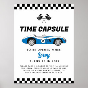 Póster Cápsula de tiempo de cumpleaños de la carrera azul