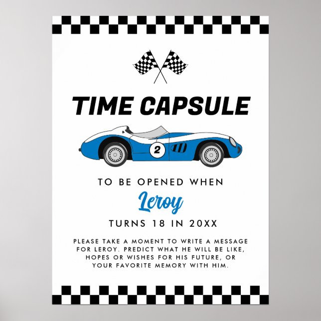 Póster Cápsula de tiempo de cumpleaños de la carrera azul (Frente)