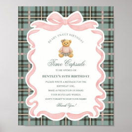 Póster Cápsula del cumpleaños del oso de lazo coqueta ros