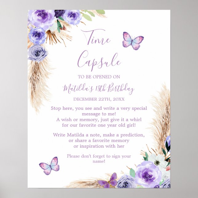 Póster Cápsula del día de cumpleaños de la mariposa con f (Frente)