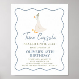 Póster Cápsula del primer cumpleaños del verde azul gooso