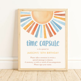 Póster Cápsula del tiempo Boho sol amarillo sol azul