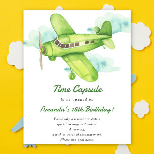 Póster Cápsula del tiempo de avión cumpleaños 1 año géner