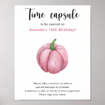 Cápsula del tiempo de calabaza rosa 1er cumpleaños