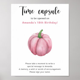 Póster Cápsula del tiempo de calabaza rosa 1er cumpleaños