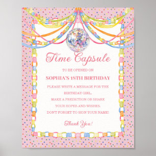 Póster Cápsula del tiempo de cumpleaños con pista rosa y