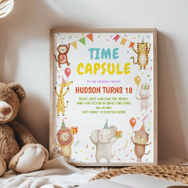 Póster Cápsula del Tiempo de Cumpleaños de Animales de Fi