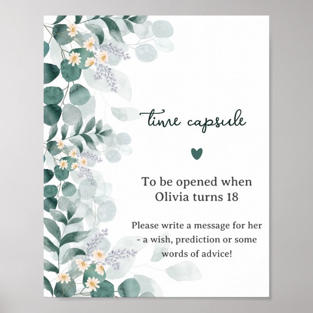 Póster Cápsula del Tiempo de Eucalipto Elegante Verdes    (Frente)