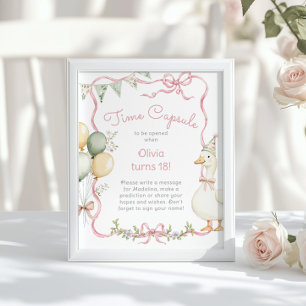 Póster Cápsula del tiempo de ganso cumpleaños 1 lazo rosa