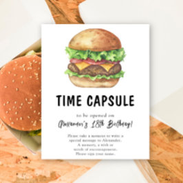 Póster Cápsula del tiempo de hamburguesa de acuarela 1er