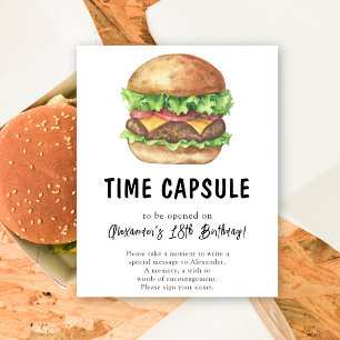 Póster Cápsula del tiempo de hamburguesa de acuarela 1er