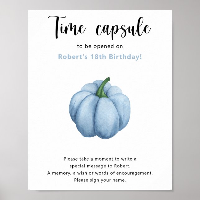 Póster Cápsula del tiempo de la calabaza azul 1º cumpleañ (Frente)