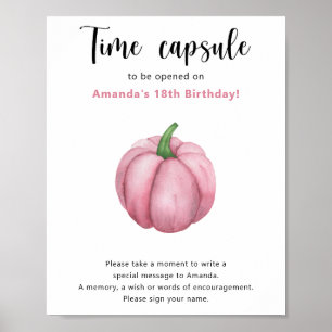 Póster Cápsula del tiempo de la calabaza rosa 1er cumplea