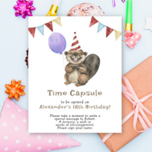 Póster Cápsula del tiempo de un pequeño castor cumpleaños