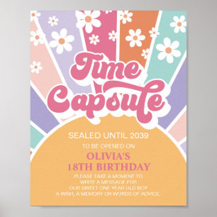 Póster Cápsula del tiempo del 1er cumpleaños Retro Sunshi