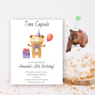 Póster Cápsula del tiempo del oso cumpleaños 1 año neutro
