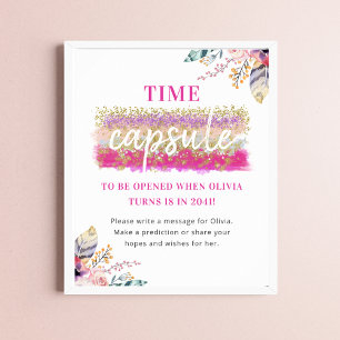 Póster Cápsula del Tiempo del Primer Cumpleaños de una Ni