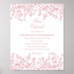 Póster Capsula del Tiempo Floral Chinoiserie Rosa Cumplea