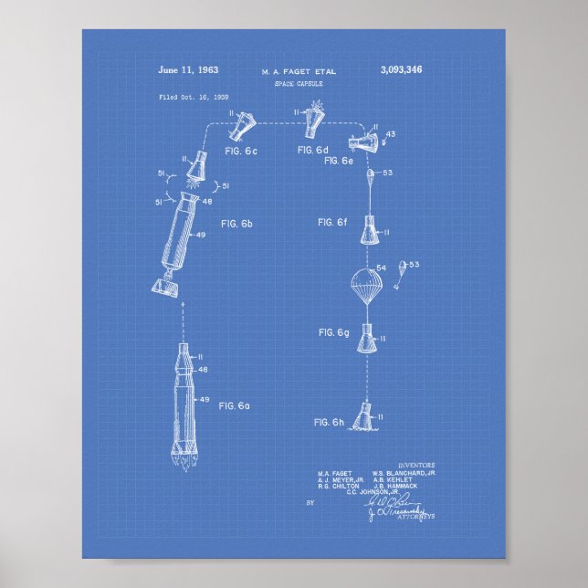 Póster Capsula espacial 1963 Patent Art Blueprint (Frente)