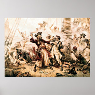 Póster Captura, barba negra pirata, venganza de la reina 