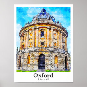 Póster Captura de mano de sketch de acuarela de Oxford En