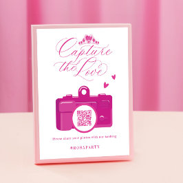 Póster Captura el código QR de la cámara rosa Quinceanera