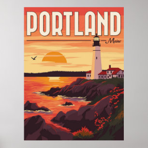Póster Captura la esencia de Portland, faro Maine