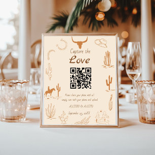 Póster Capturar el amor código QR boda de botas de vaquer