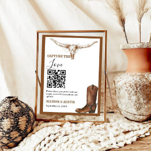 Póster Capturar el amor código QR boda de botas de vaquer