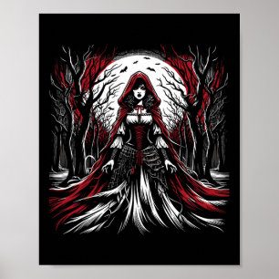 Póster Capucha gótica roja de viaje oscuro de Halloween e