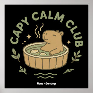 Póster Capy Calm Club Capybara Lindo Estética Retro Acoge