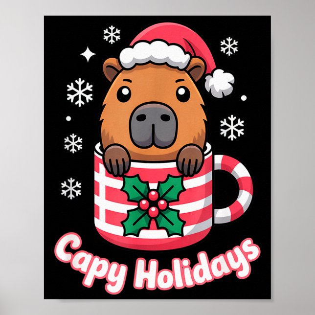 Póster Capy Holidays Cute Capybara Christmas Santa Hat  (Frente)