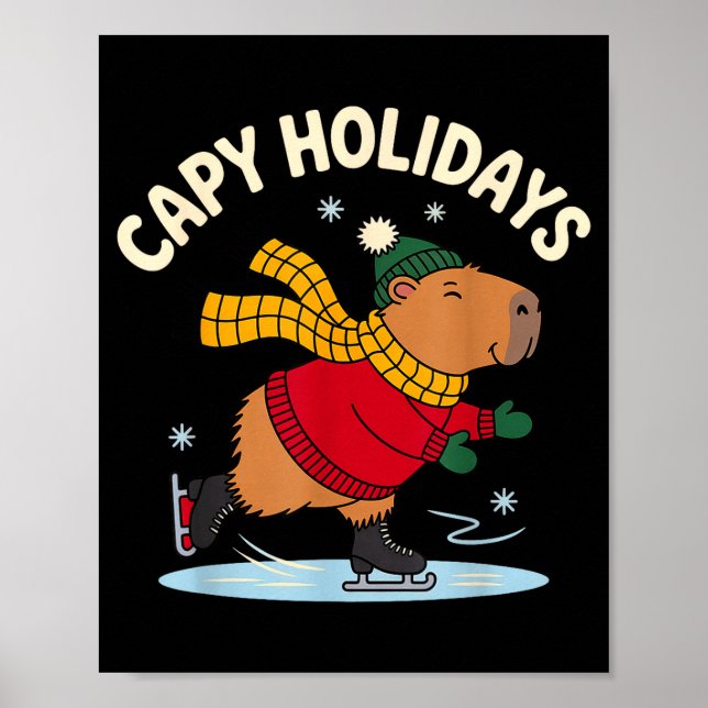 Póster Capy Holidays Ice Skating Capybara Funny Xmas Chri (Frente)