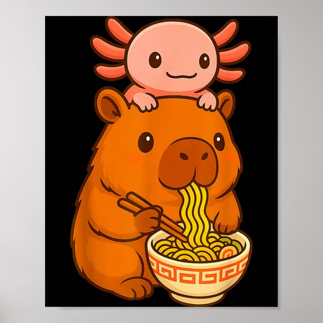 Póster Capybara Anime Ramen Axolotl Funny Graphic Kawaii  (Frente)
