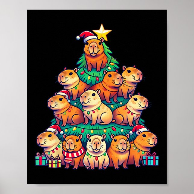Póster Capybara Árbol de Navidad Gracioso Capybara Xmas (Frente)