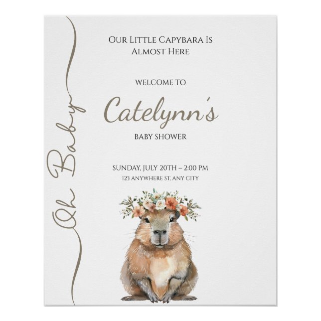 Póster Capybara Baby Shower • Oh Baby Wildflower (Anverso)