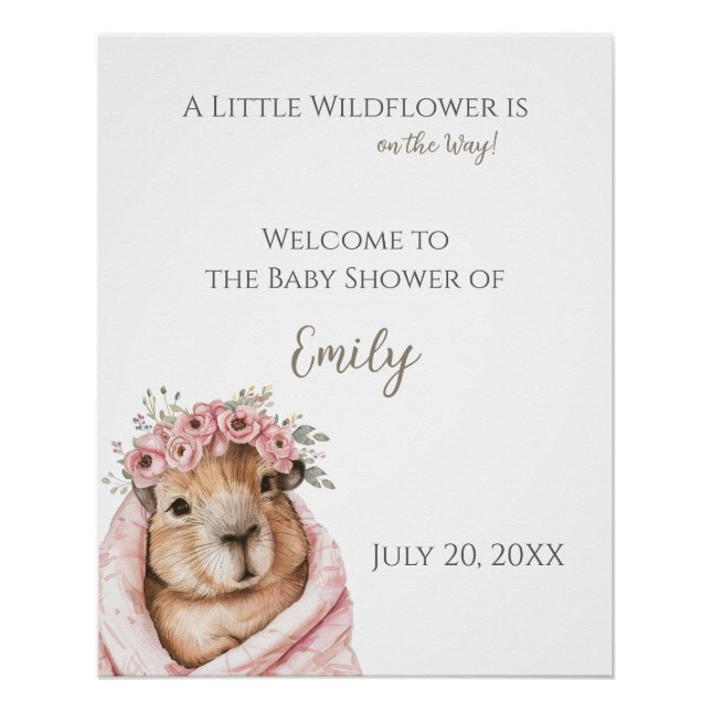 Póster Capybara Baby Shower • Wildflower Sign (Anverso)