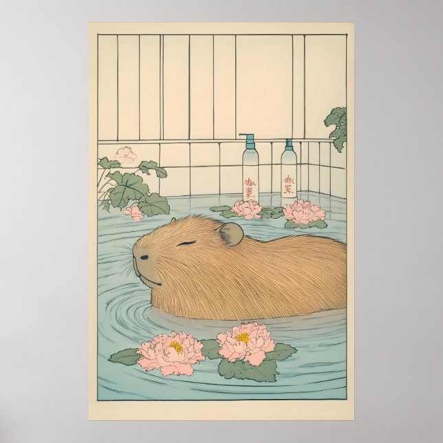 Póster Capybara Bath Print Japanese Ukiyo-e Animal Art (Frente)