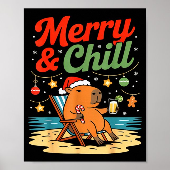 Póster Capybara Christmas Holiday Beach Vibes Merry And C (Frente)