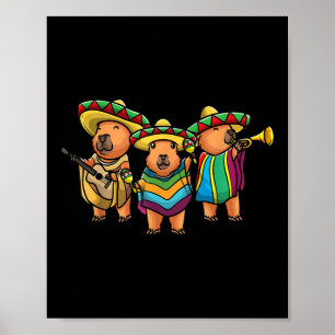 Póster Capybara Cinco De Mayo Niños Músicos De Banda Mexi
