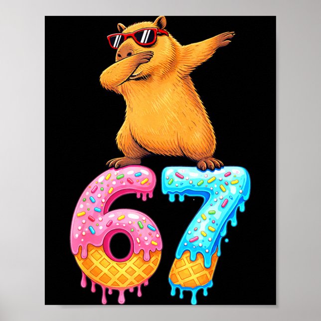 Póster Capybara Dabbing 67 Ice Cream Drip 67 Birthday Boy (Frente)