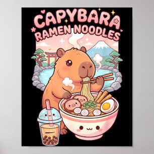Póster Capybara divertido fideo ramen kawaii capybara com