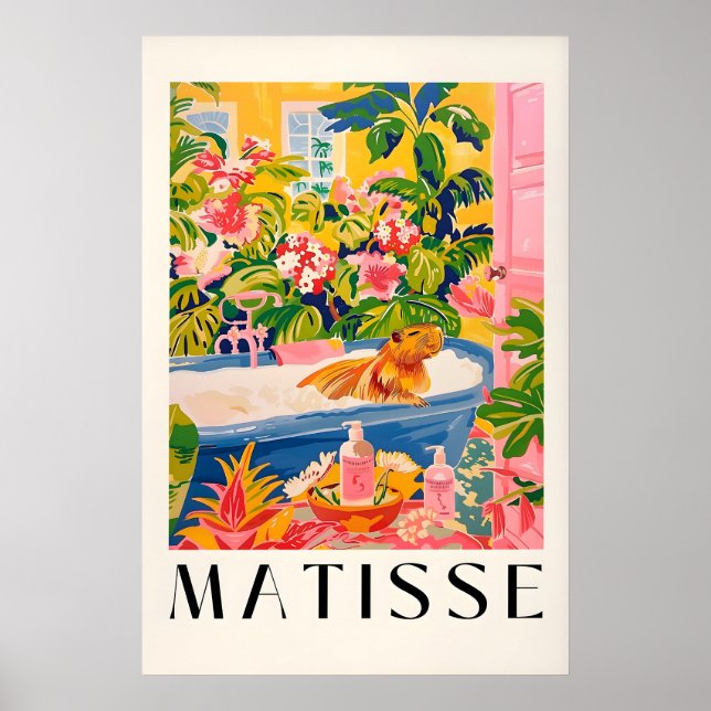 Póster Capybara in Bathtub Art Print Pink Tropical (Frente)