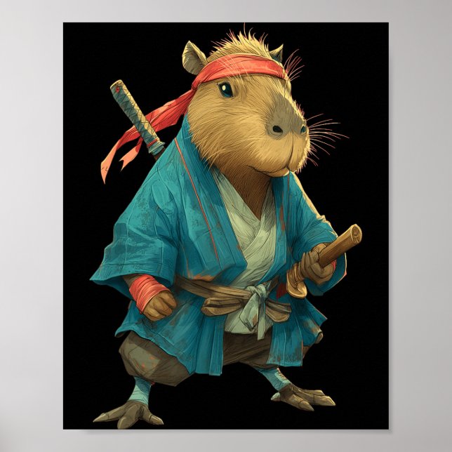 Póster Capybara Ninja Samurai Japan Funny Japanese Graphi (Frente)