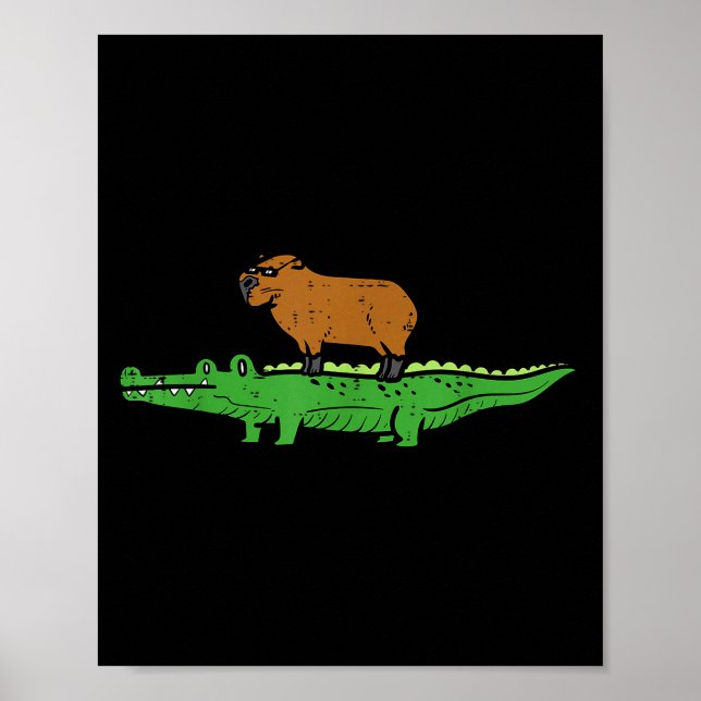 Póster Capybara On Crocodile Capy Alligator Rodent Men Wo (Frente)